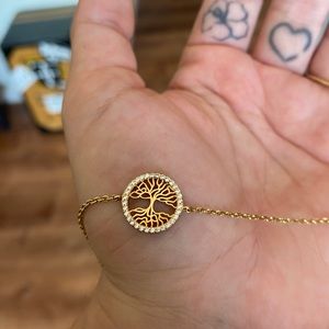 Gold plated sterling silver (925) Tree of Life bracelet w/ CZ rim